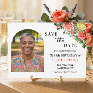 Elegant Floral Photo 69th Birthday Party Save The Date