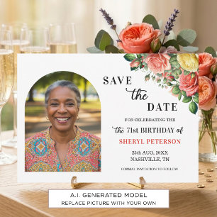 Elegant Floral Photo 71st Birthday Party Save The Date