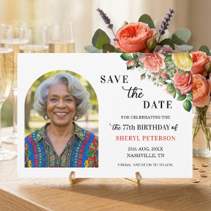 Elegant Floral Photo 77th Birthday Party Save The Date
