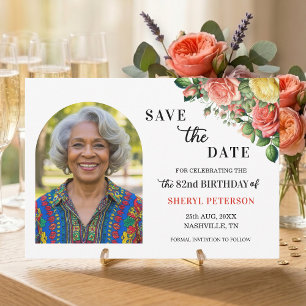 Elegant Floral Photo 82nd Birthday Party Save The Date