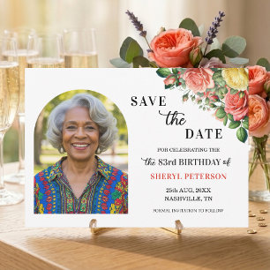 Elegant Floral Photo 83rd Birthday Party Save The Date