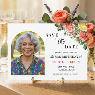 Elegant Floral Photo 85th Birthday Party Save The Date