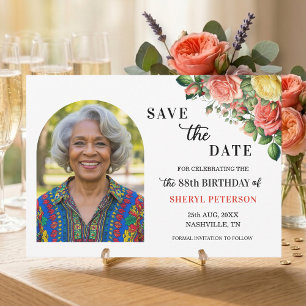 Elegant Floral Photo 88th Birthday Party Save The Date