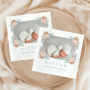 Elegant Floral Photo Baptism Napkin