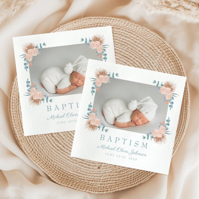 Elegant Floral Photo Baptism Napkin (Elegant Floral Photo Baptism Napkins)