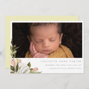 Elegant Floral Photo Birth Announcement