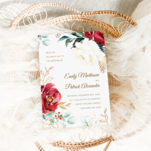 Elegant Floral Photo Christmas Wedding Invitation