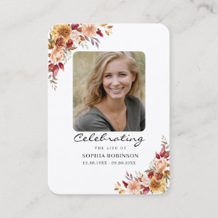 Elegant Floral Photo Funeral Memorial Prayer Card