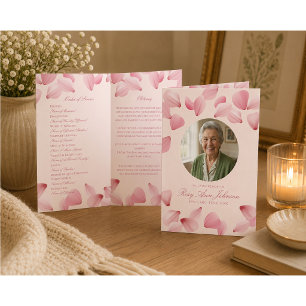 Elegant Floral Photo Funeral Order of Service  Card