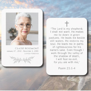 Elegant Floral Photo Funeral Psalm 23 Prayer Card