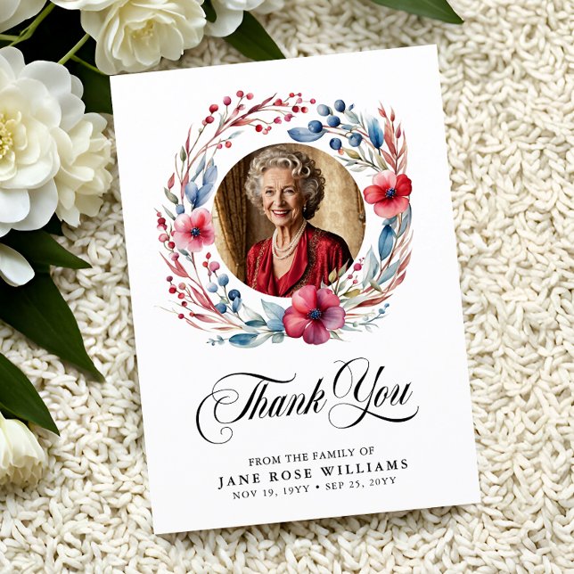 Elegant Floral Photo Funeral  Thank You Card (Creator Uploaded)