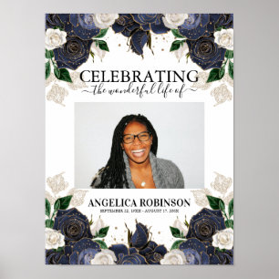 Elegant Floral Photo Funeral Welcome Sign Poster