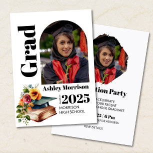 Elegant Floral Photo Graduation Party Invitation 