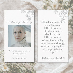 Elegant Floral Photo In Loving Memory Prayer Card
