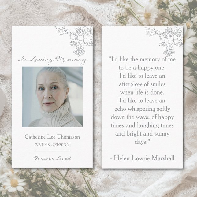 Elegant Floral Photo In Loving Memory Prayer Card (Elegant Floral Photo Funeral Prayer Card)