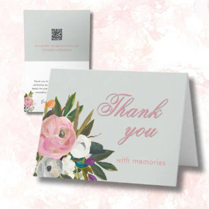 Elegant Floral Photo Link Birthday Party  Thank You Card