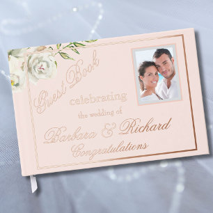 Elegant Floral Photo Pink Wedding Rose Gold Foil  Guest Book