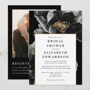 Elegant Floral Photo QR Code Bridal Shower Invitation