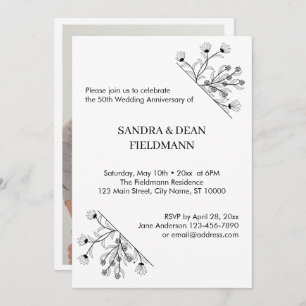 Elegant Floral Photo Wedding 50th Anniversary Invitation