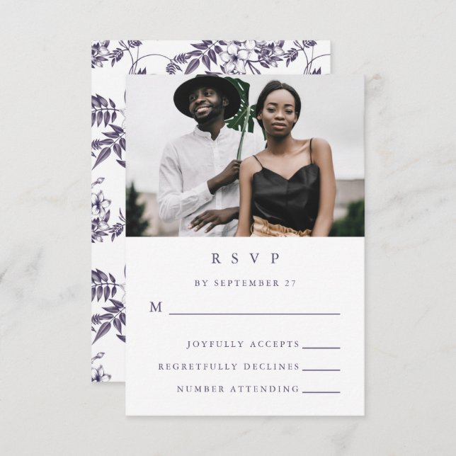 Elegant Floral Photo Wedding RSVP Card (Front/Back)