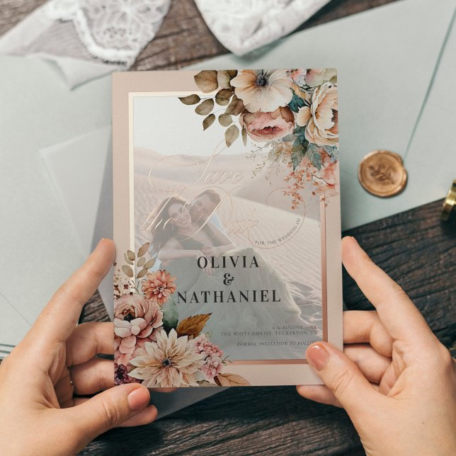 Elegant Floral Photo Wedding Save the Date (Creator Uploaded)