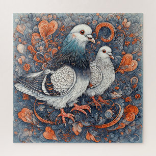 🕊️ Elegant Floral Pigeon Love Gift Couples 🌸✨ Jigsaw Puzzle