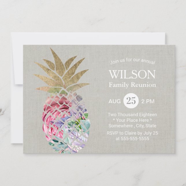 Elegant Floral Pineapple Family Reunion Invitation (Front)