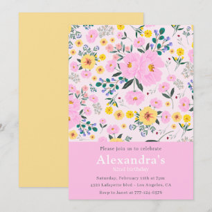 Elegant Floral Pink 82nd birthday Invitation