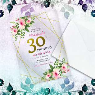 Elegant Floral Pink And Gold 30th Birthday Acrylic Invitations