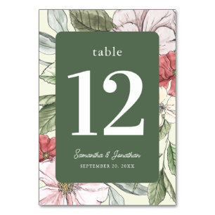 Elegant Floral Pink and Sage Green Fall Table Number