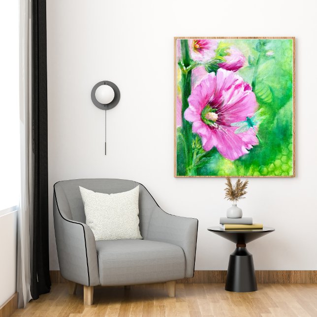 Elegant Floral Pink Art Poster (Hollyhocks)