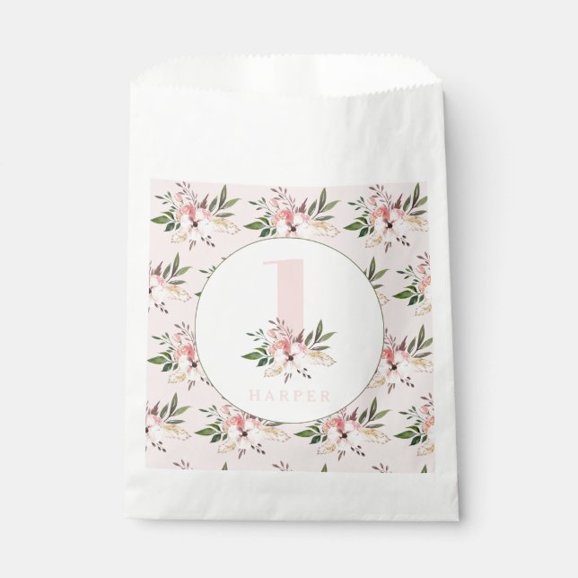 Elegant floral pink birthday party  favour bags (Front)