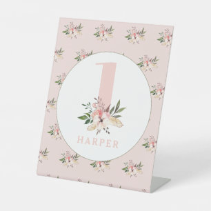 Elegant floral pink birthday  pedestal sign