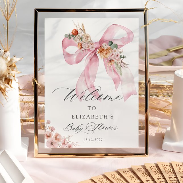 Elegant Floral Pink Bow Baby Shower Welcome Poster (Creator Uploaded)