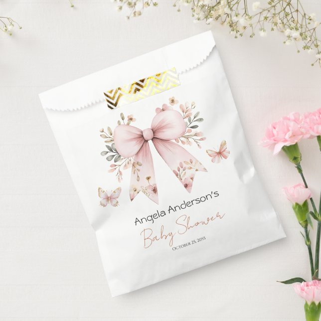 Elegant Floral Pink Bow Girl Baby Shower Favour Bags (Sealed)
