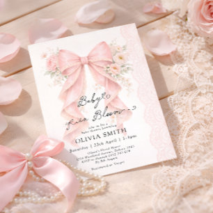 Elegant Floral Pink Bow Girl Baby Shower Invitation
