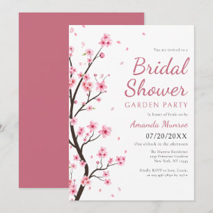 Elegant Floral Pink Bridal Shower Garden Party Invitation