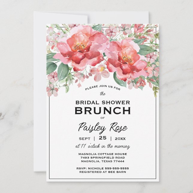 Elegant Floral Pink Bridal Shower Invitation (Front)