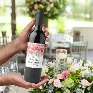 Elegant Floral Pink Bridal Shower Wine Label