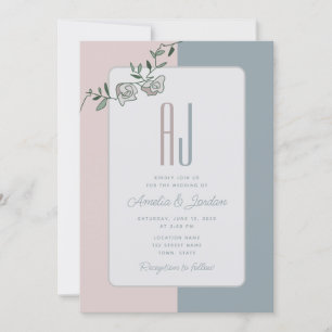 Elegant Floral Pink Dusty Blue Wedding Invite
