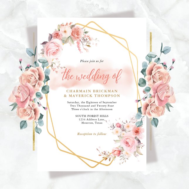 Elegant Floral Pink Frame Wedding Invitation (Creator Uploaded)