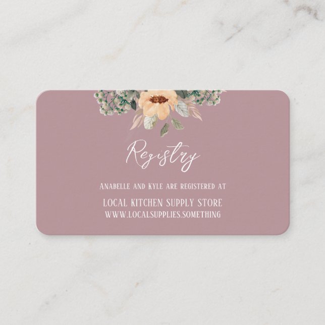 Elegant floral pink Gift Registry information card (Front)