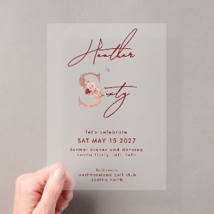 Elegant Floral Pink Glitter Script 60th Birthday Acrylic Invitations