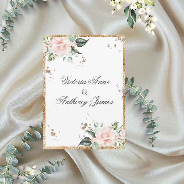 Elegant Floral Pink Gold Script Wedding Invitation (Creator Uploaded)