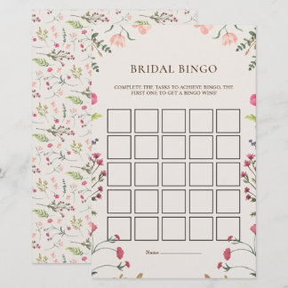 Elegant Floral Pink Green Bridal Bingo Game Card