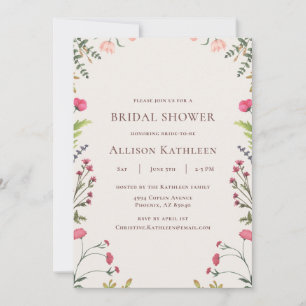 Elegant Floral Pink & Green Bridal Shower Invitation