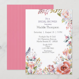   Elegant Floral Pink Green Bridal Shower     Invitation