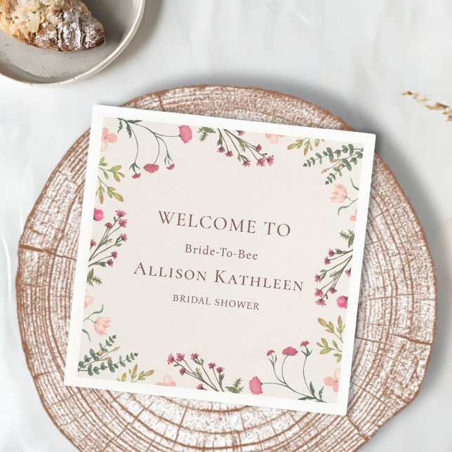 Elegant Floral Pink & Green Bridal Shower  Napkin (Creator Uploaded)