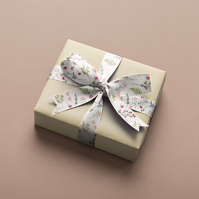 Elegant Floral Pink & Green Bridal Shower  Satin Ribbon (Creator Uploaded)