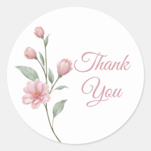 Elegant Floral Pink Green Garden Wedding Thank You Classic Round Sticker